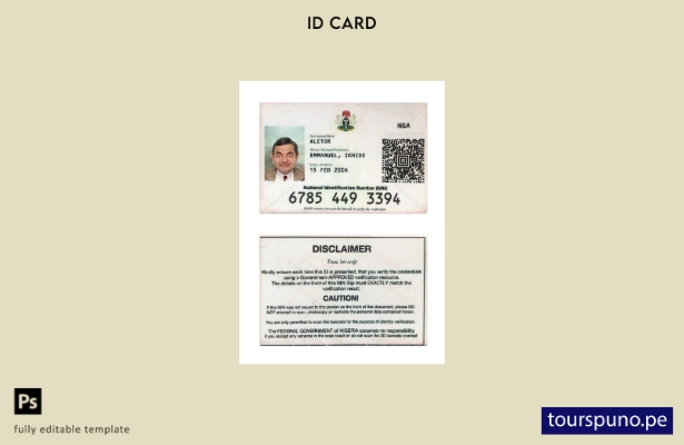 lista para imprimir la plantilla de tarjeta de identificación nacional de Nigeri